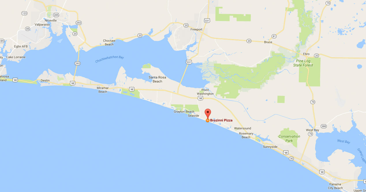Brozinni Pizza Location Map - Find pizza delivery near me in Santa Rosa Beach, Seagrove Beach and 30A FL